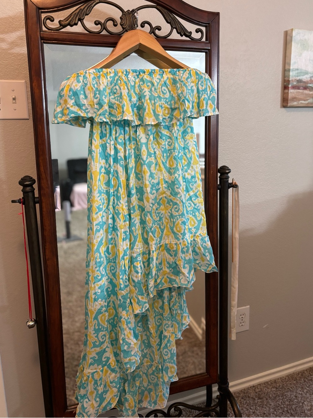Angels by the Sea Puerto Rico Coastal Abstract Of Shoulder Ruffle/Maxi Dress M/L